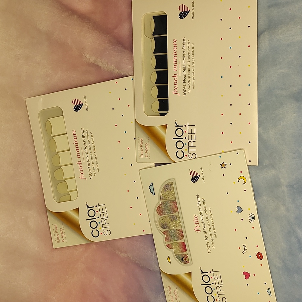 LOT OF 3 COLOR STREET Black & White French Manicure & Petite Christmas Snowman